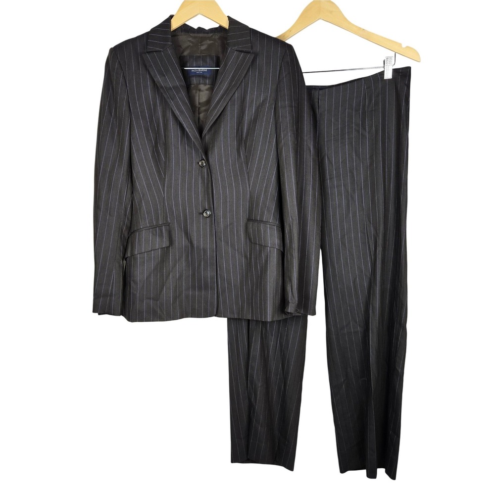Piazza Sempione Womens Pinstripe Wool Silk Blend Wide Leg Pant Suit Set IT 44